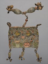 Purse, early 1600s. England, early 17th century. Embroidery; silk and silver filé on linen ground;