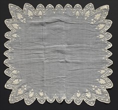 Handkerchief, 1800s. France, 19th century. Embroidery; cotton on linen; overall: 45.7 x 43.2 cm (18