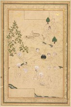 Picnic in the Mountains; Single Page Illustration, c. 1550-1600. Style of Muhammadi (Iranian). Ink