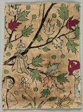 Velvet Fragment, Khusrau Sees Shirin Bathing, 1550-99. Iran, Kashan, Safavid period (1501-1722).