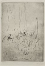 Fishermen on the Wharf at Boulogne. Alphonse Legros (French, 1837-1911). Drypoint