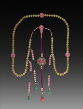 "Mandarin Chain" Bead Necklace, 1800s. China, Qing dynasty (1644-1911). Tourmaline, jade, pearls,