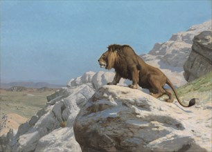 Lion on the Watch, c. 1885. Jean-Léon Gérôme (French, 1824-1904). Oil on wood panel; framed: 105 x
