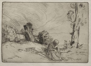 Peasant Woman Seated near a Hedge. Alphonse Legros (French, 1837-1911). Drypoint