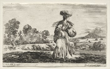 Various Figures and Landscapes:  Peasant Woman Carrying a Basket on her Head, 1649. Stefano Della
