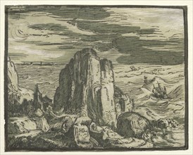 From  a set of 4 Landscapes: Cliffon the seashore. Hendrick Goltzius (Dutch, 1558–1617).