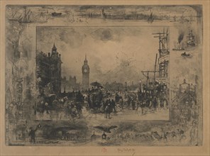 Westminster Bridge, or Westminster Tower, 1884. Félix Hilaire Buhot (French, 1847-1898). Etching,