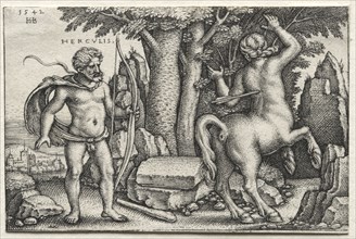 The Labors of Hercules: Hercules and Nessus, 1542. Hans Sebald Beham (German, 1500-1550). Engraving