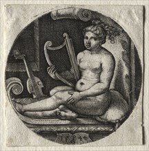 The harpist, 1544. Georg Pencz (German, c. 1500-1550). Engraving