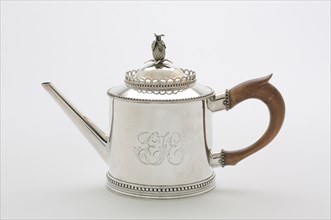 Teapot, c. 1790. John David (American, 1736-1793). Silver; with handle: 16.2 x 25.8 cm (6 3/8 x 10