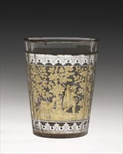 Tumbler, c. 1730. Bohemia, 18th century. Zwischengoldglas (glass); diameter: 8.5 x 6.6 cm (3 3/8 x