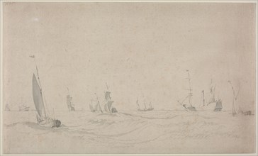 Shipping on a Rough Sea, 1665?. Willem van de Velde (Dutch, c. 1611-1693). Brush and gray wash and