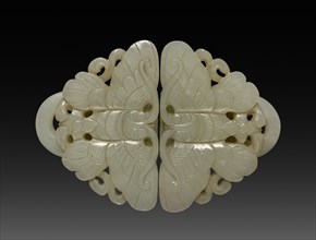 Butterfly Buckle, 1800s-1900s. China, 19th-20th century. White jade; part 1: 4.6 x 6.1 cm (1 13/16