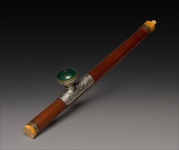 Opium Pipe, 19th century. China, 19th century. Wood with ivory and silver decoration; overall: 55