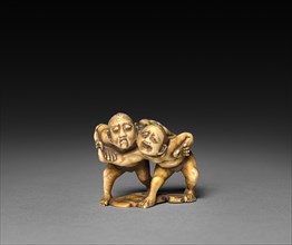 Two Wrestlers, 19th century. Japan, Edo Period (1615-1868). Ivory; overall: 3.2 cm (1 1/4 in.).