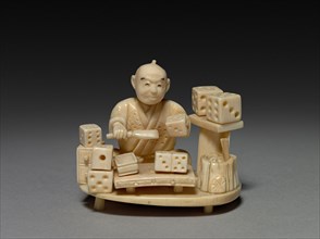 Man with Dice, c 1800s. Japan, 19th century. Ivory; overall: 5.2 cm (2 1/16 in.).