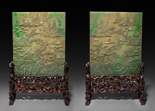 Pair of Table Screens with Stands, 1644-1912. China, Qing dynasty (1644-1911). Jade; overall: 29.8
