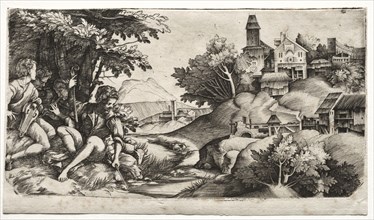 Shepherds in a Landscape, c. 1517. Giulio Campagnola (Italian, 1482-1515), and Domenico Campagnola