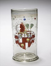 Beaker with Coats-of-Arms, 1607. Germany, 17th century. Enameled glass; overall: 19.4 x 9.7 cm (7