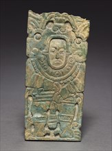Pendant Plaque, c. 500-700. Mexico, Oaxaca, Zapotec, 6th-8th Century. Jade; overall: 15.1 x 7.3 x 0