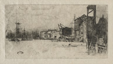 Free Trade Wharf. James McNeill Whistler (American, 1834-1903). Etching and drypoint