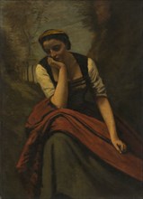 Woman Meditating, after 1868. Copy after Jean Baptiste Camille Corot (French, 1796-1875). Oil on