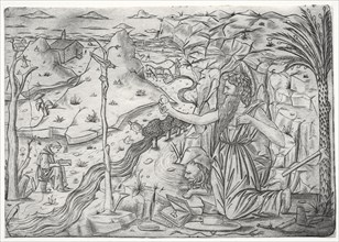 St. Jerome in Penitence, c. 1480-1500. Italy, Florence or Northern Italy, 15th century. Engraving
