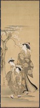 Woman and Two Children, 1900s. Copy after Kubo Shunman (1757-1820). Hanging scroll; color and gold