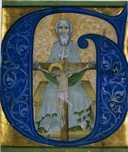 Cutting from an Antiphonary:  Initial G[loria tibi Trinitas]: The Trinity, c. 1410. Bohemia,