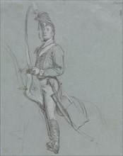 A Hussar Officer on Horseback, 1812. John Singleton Copley (American, 1738-1815). Black and white