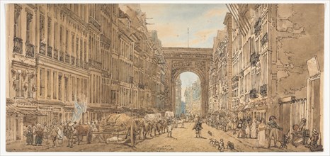 A Selection of Twenty of the Most Picturesque Views in Paris:  View of the Gate of St. Denis taken