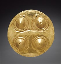 Disk-Shaped Chest Plaque, c. 700-1550. Costa Rica or Panama, 8th-16th Century. Hammered gold;