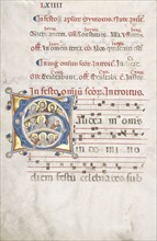 Leaf from a Gradual:  Initial (G) with Christ, the Virgin, and Apostles, c. 1300. Italy, Siena (?).