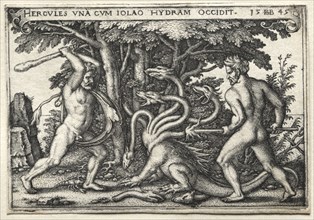 The Labors of Hercules:  Hercules Killing the Lernean Hydra, 1545. Hans Sebald Beham (German,