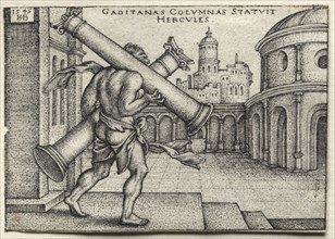 The Labors of Hercules:  Hercules Carrying the Columns of Gades, 1545. Hans Sebald Beham (German,