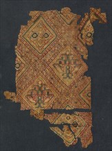 Fragment with jewel-like silk, 800s. Iraq, probably Baghdad. Plain weave, brocaded: silk; overall: