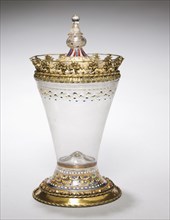 Covered Beaker, 1490s. Italy, Venice, late 15th century. Glass, enameled and gilded, gilt-silver