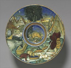 Plate: The Prodigal Son, 1528. Maestro Giorgio Andreoli (Italian, 1465-70-aft 1553). Tin-glazed
