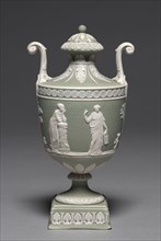 Covered Urn (cover), c. 1800. Wedgwood Factory (British). Jasper ware with relief decoration;