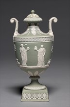 Covered Urn, c. 1800. Wedgwood Factory (British). Jasper ware with relief decoration; overall: 19.7
