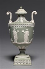 Pair of Covered Urns, c. 1800. Wedgwood Factory (British). Jasper ware with relief decoration;