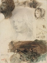 Sheet of Studies and Sketches, 1858. Edgar Degas (French, 1834-1917). Graphite (central head