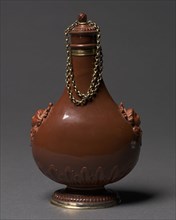 Pilgrim Bottle, c. 1715. Meissen Porcelain Factory (German). Polished red stoneware, silver-gilt