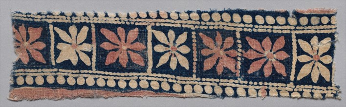 Fragment, 1400s ?. India, 15th century (?). Stamped resist, stamped mordant dyed; cotton ground;