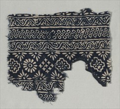 Fragment with decorated bands, probably 1400s. India, Gujarat. Plain weave: cotton, stamped resist
