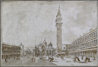 Piazza San Marco, Venice, 1780s. Francesco Guardi (Italian, 1712-1793). Pen and brown ink, brush