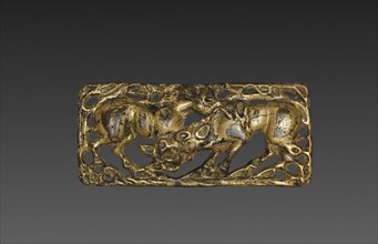 Belt Buckle with Animals, 202 BC- 9. China, Ordos region, Western Han dynasty (202 BC-AD 9). Gilt
