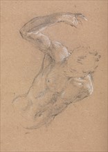 Verona Sketchbook :Male nude with upraised right arm (page 32), 1760. Francesco Lorenzi (Italian,