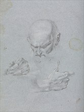 Verona Sketchbook: Head of a man with hands (page 8), 1760. Francesco Lorenzi (Italian, 1723-1787).