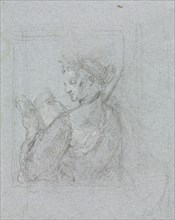 Verona Sketchbook: Female figure with open book (page 63), 1760. Francesco Lorenzi (Italian,
